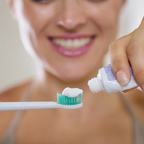 Patient brushing teeth